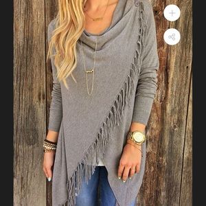 NWT Gray Wrap Long Sleeve with Fringe